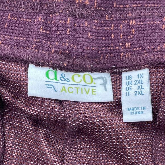 Denim & Co Active Pants 1X Burgundy Plaid Jacquard Knit Tapered - Picture 3 of 5